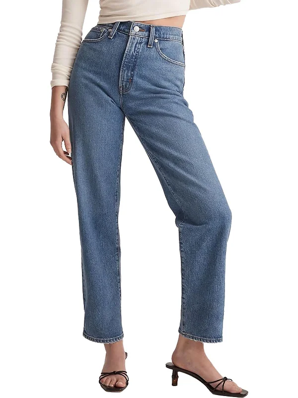 The Perfect Vintage Womens High-Rise Distressed Straight Leg Jeans Fashionable Straight Fit Denim