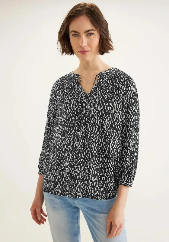 Street One Tie Neck Print Blouse, Black & White Soft Knit Blouse