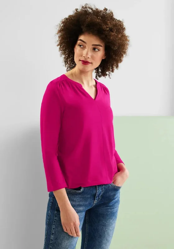 Street One Three Quarter Sleeve Blouse, Now Pink Sheer Mesh Blouse