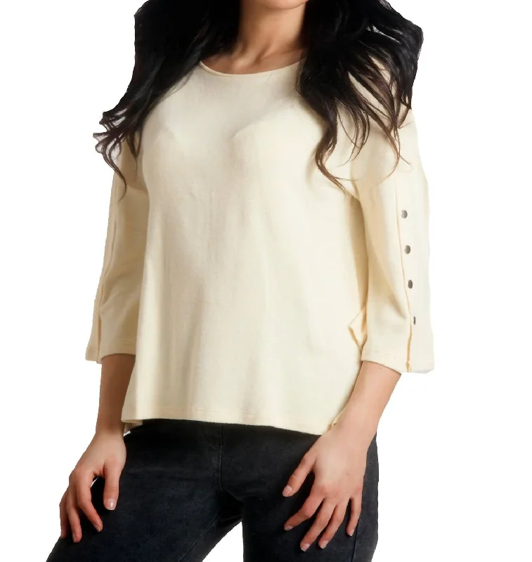 Adriana Kashmira 3/4 Button Sleeve Sweater In Yellow Fitted Slim Tailored