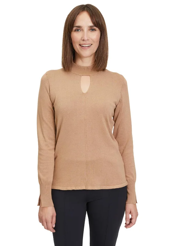 Betty Barclay Cutout Neckline Fine Knit Jumper, Beige Handmade Hand-knitted Hand-woven