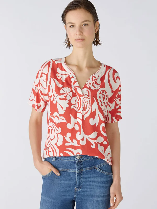 Oui Blouse Red & White Business Casual Blouse