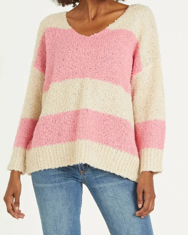 Adrien Stripe Sweater In Carnation Creme Notch Collar Peter Pan Collar Cowl Neck