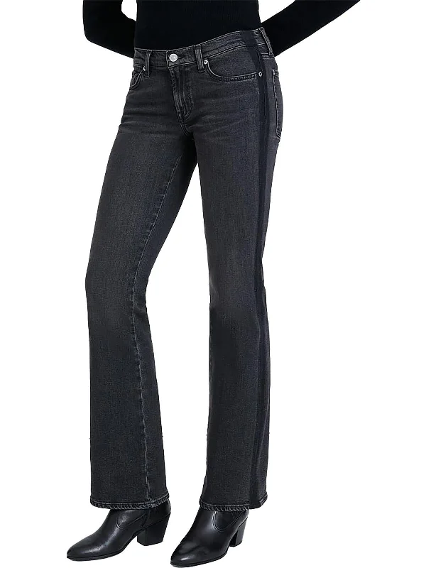 Womens Low-Rise Whisker Wash Bootcut Jeans Trendy Wide-Leg High-Waist Denim