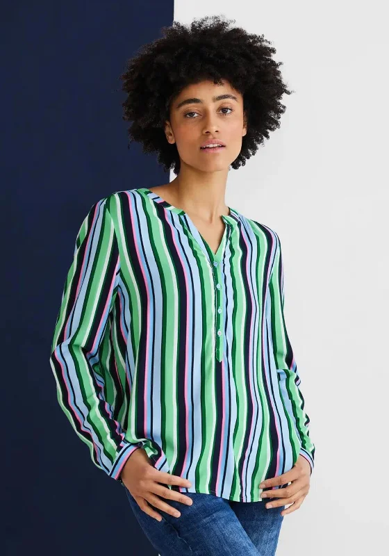 Street One Striped Notch Neck Blouse, Brisk Green Multi Wrap Front Blouse