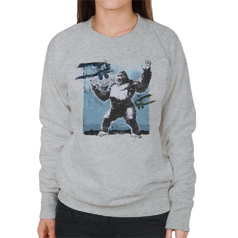 King Kong Being Attacked By Biplanes Women's Sweatshirt Cotton Hoodie Fleece Lining Warmth