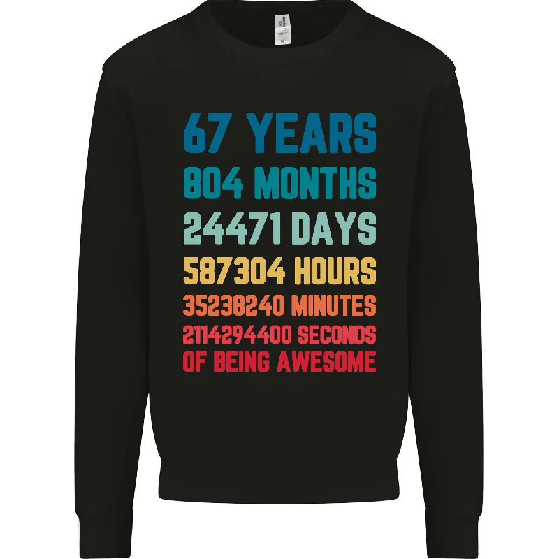 67th Birthday 67 Year Old Men's Sweatshirt - Navy Blue Classic Style For a Timeless Gift Hoodie with Stripes Bold Sporty