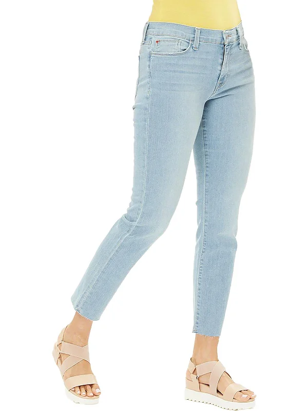 Natalie Womens Mid-Rise Straight Leg Ankle Jeans Fashionable Button-Front Jeans