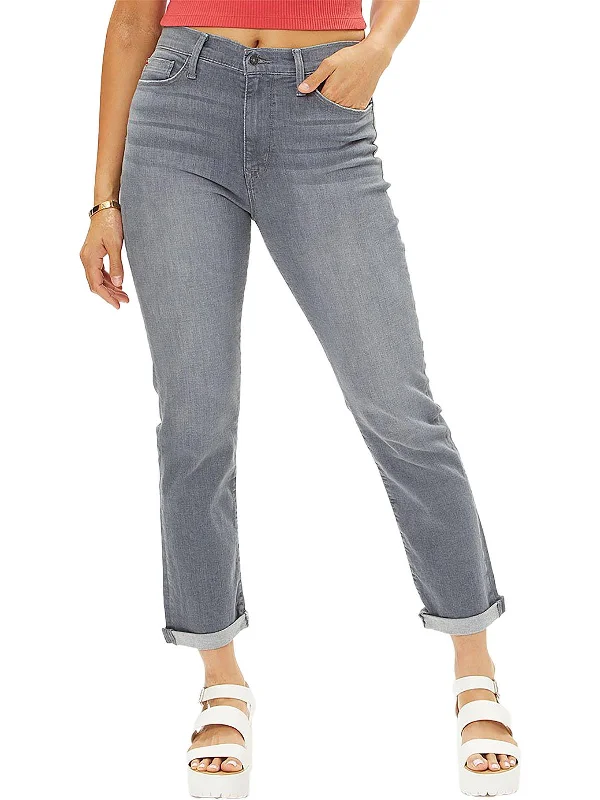 Blair Womens High-Rise Cropped Straight Leg Jeans Chic Faded Blue Jeans