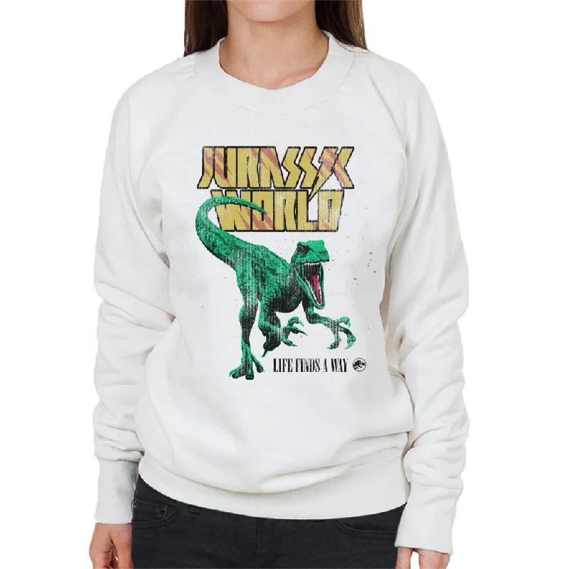 Jurassic World Velociraptor Life Finds A Way Women's Sweatshirt Hoodie with Raw Hem Edgy Unfinished