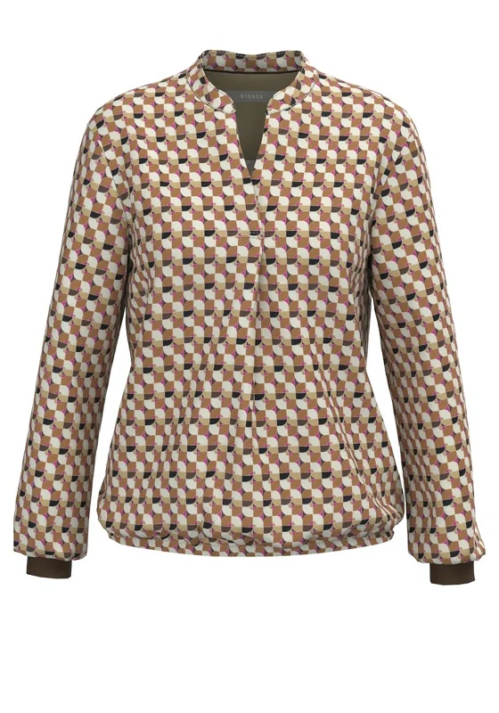 Bianca Adina Printed Blouse, Brown Multi Mandarin Collar Blouse