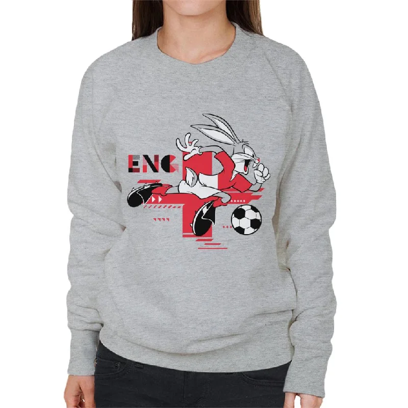 Looney Tunes Football Bugs Bunny Sprinting Women's Sweatshirt Hoodie with Raw Hem Edgy Unfinished