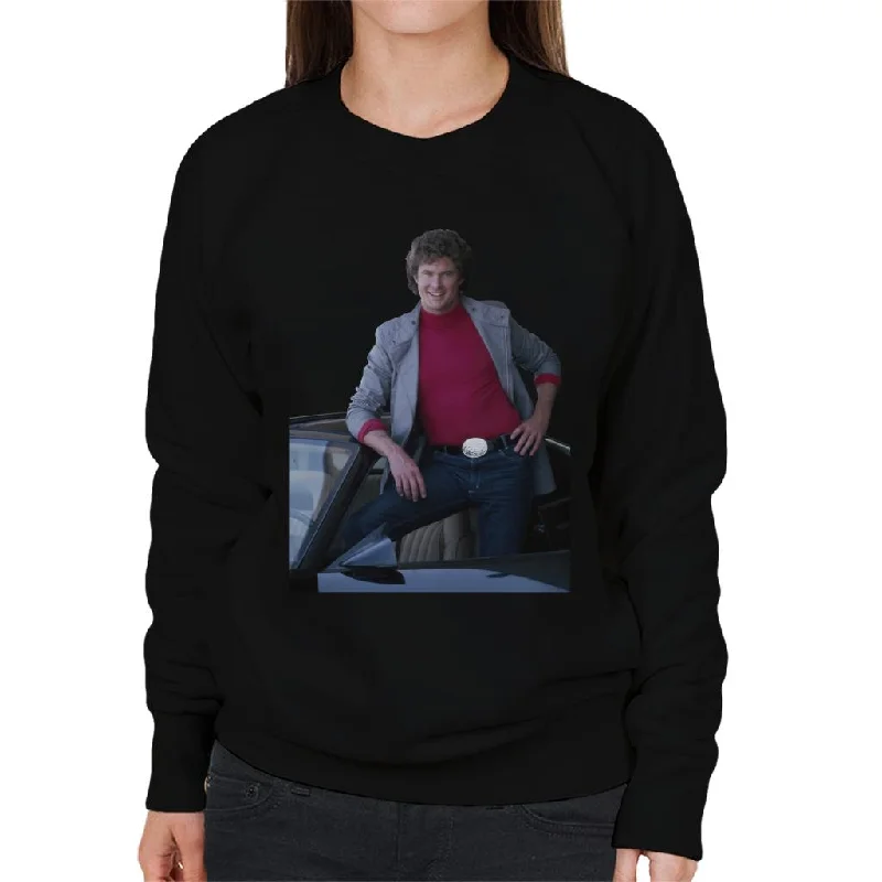 Knight Rider Michael Knight Posing In KITT Women's Sweatshirt Hoodie with Drawcord Adjustable Secure