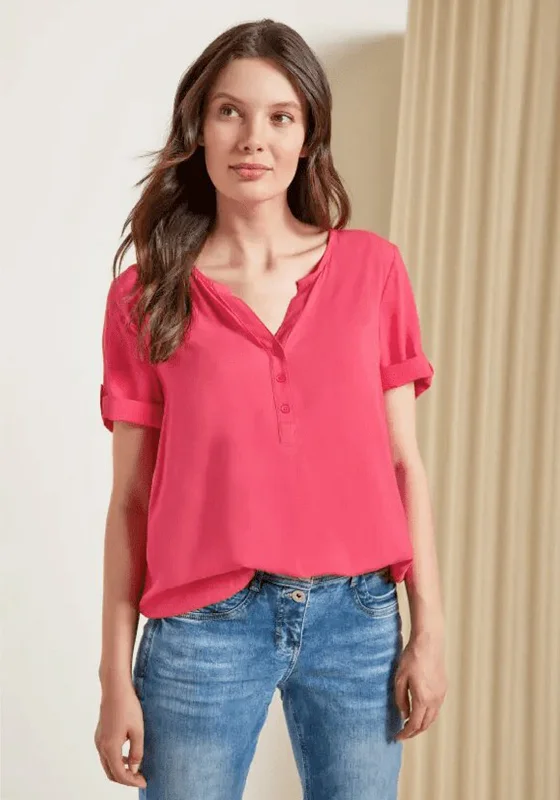 Cecil Button Front Blouse, Pink Puff Sleeve Blouse