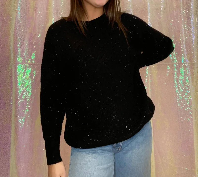 Starry Night Crew Neck Tunic Sweater in Black Lace Blend Ribbed Blend Corduroy Blend