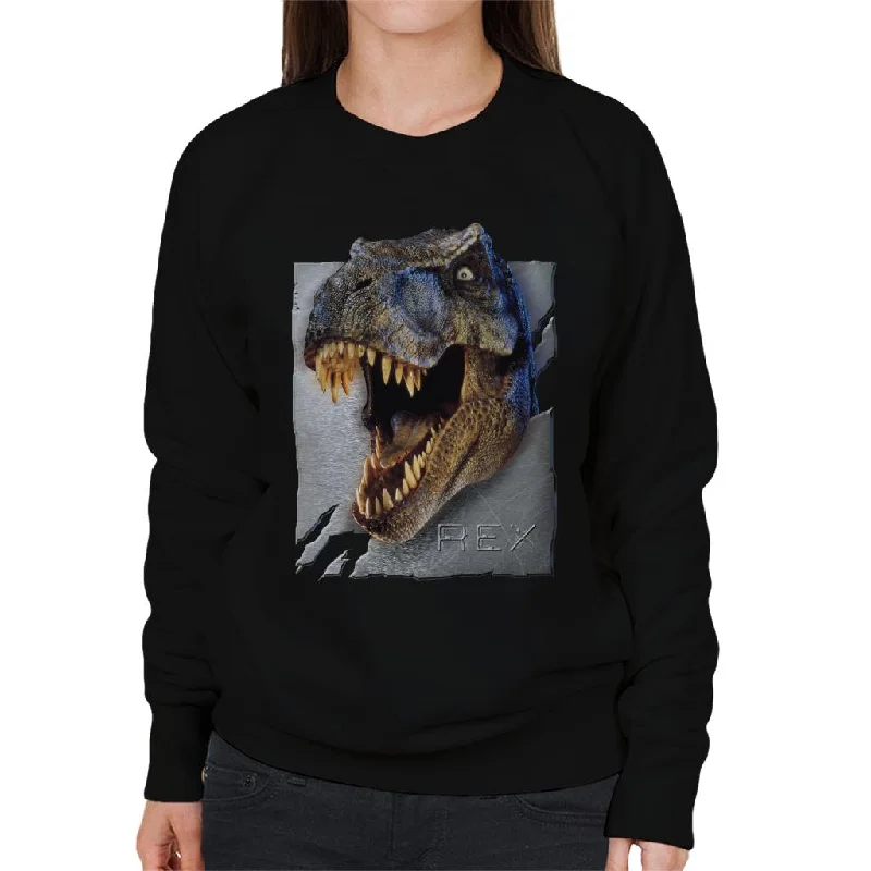 Jurassic Park Rex Character Head Women's Sweatshirt Hoodie with V-Neck Classic Versatile