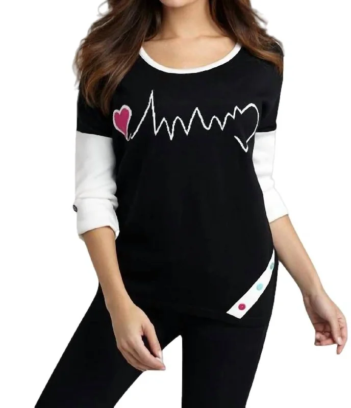 Heartbeat Graphic Sweater In Blackwhite Chenille Brocade Lace