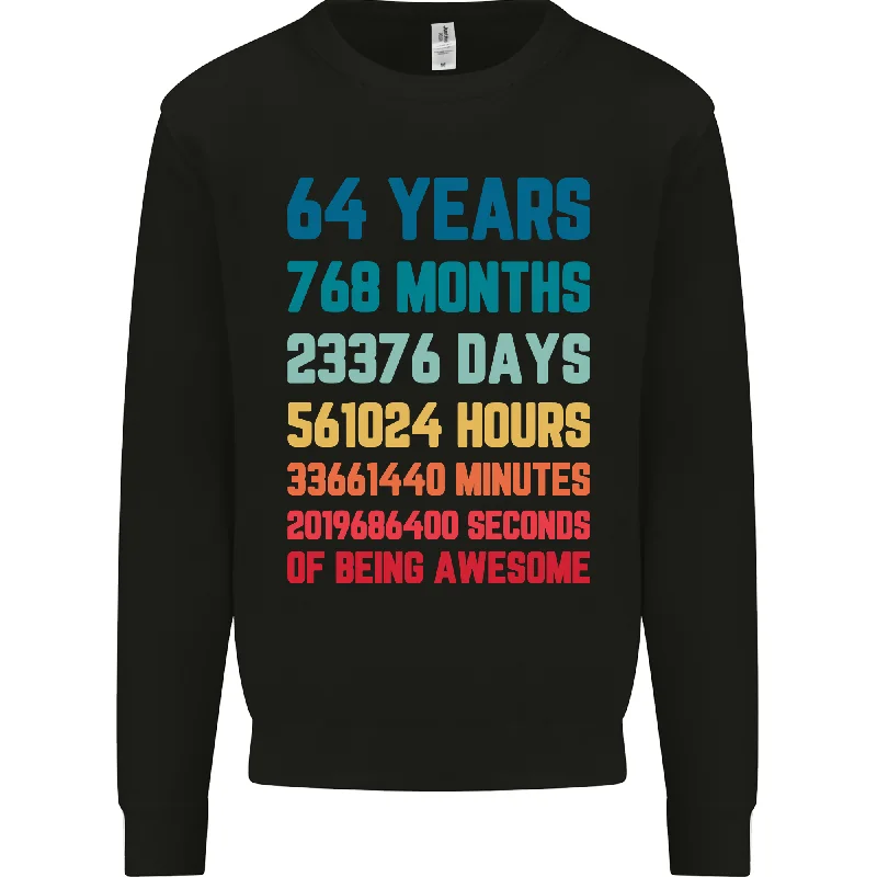 64th Birthday - 64 Year Old Men's Sweatshirt Jumper Hoodie with Ribbed Hem Stretchable Secure