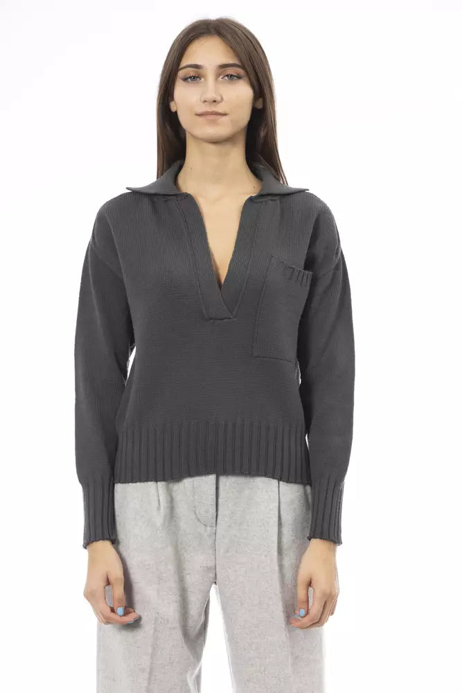 Alpha Studio  Wool Women's Sweater Lace Blend Ribbed Blend Corduroy Blend