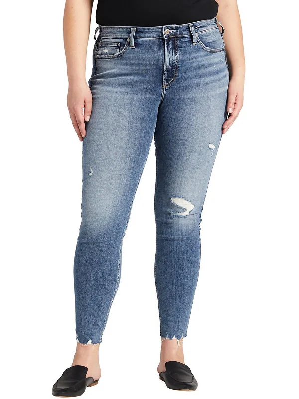 Most Wanted Womens Mid-Rise Universal Fit Skinny Jeans Comfortable Distressed Straight-Leg Jeans