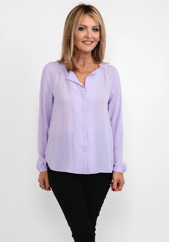 B.Young Open Collar Blouse, Lilac Elegant Silk Blouse