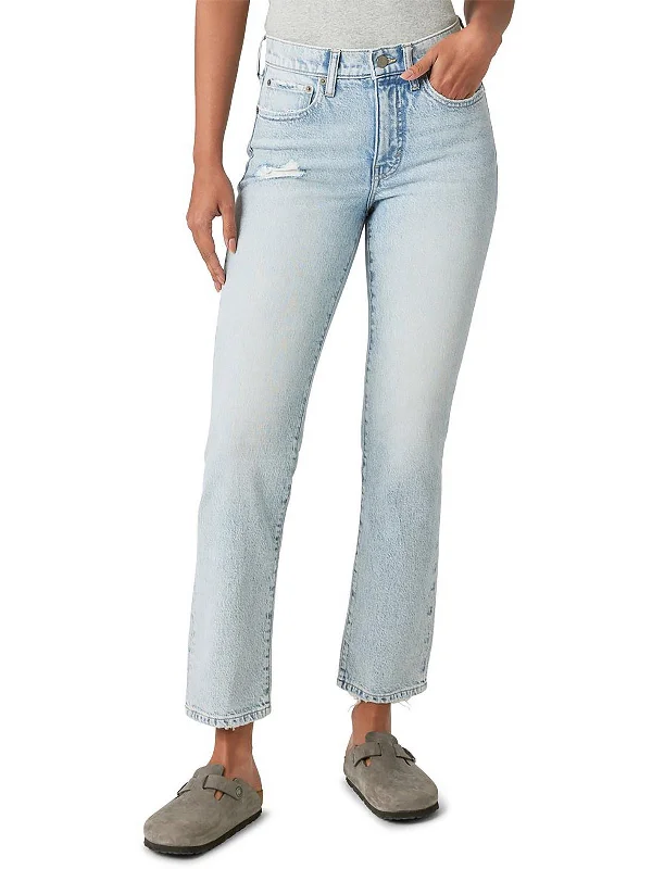 Zoe Womens High-Rise Distressed Straight Leg Jeans Elegant Wide-Leg Jeans