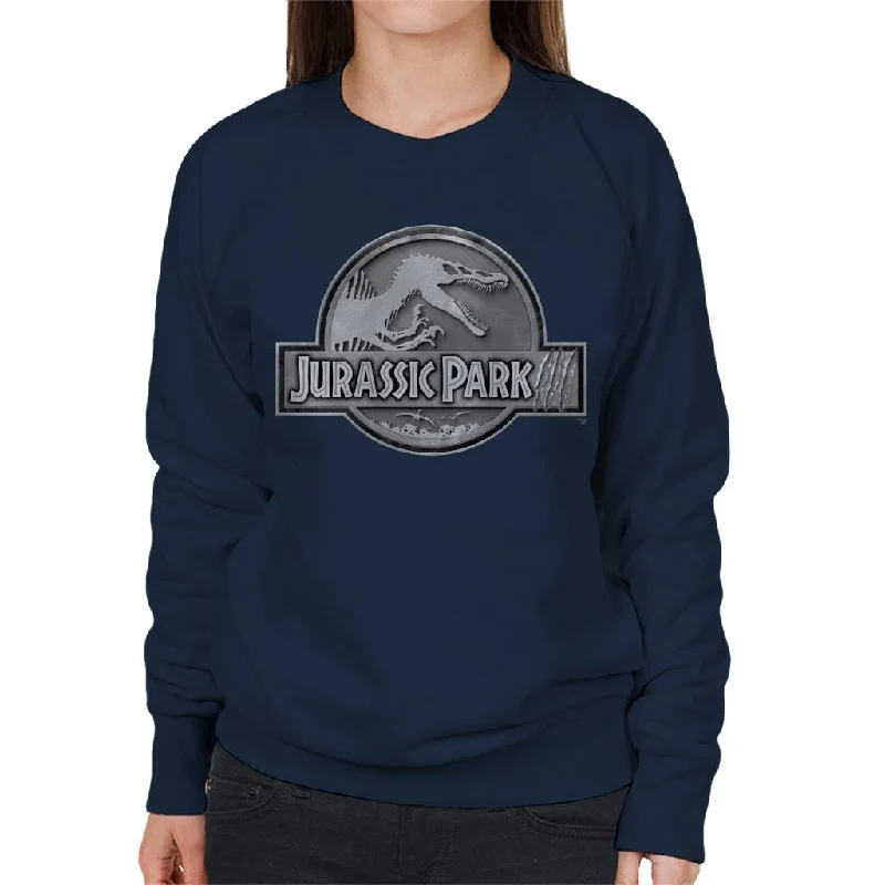 Jurassic Park III Spinosaurus Classic Silver Logo Women's Sweatshirt Hoodie with Typography Text Message