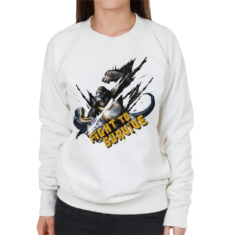 King Kong Vs T Rex Fight To Survive Women's Sweatshirt Hoodie Dress Longline Feminine