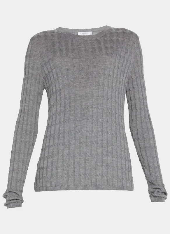 Echo Light Weight Wool Sweater In Grey Real Fur Shearling Chenille