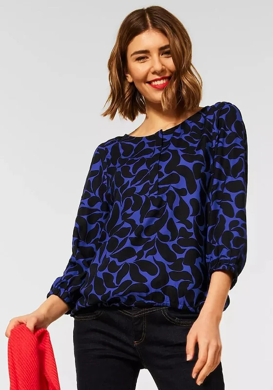 Street One Abstract Print Blouse, Blue & Black Vintage Polka Blouse