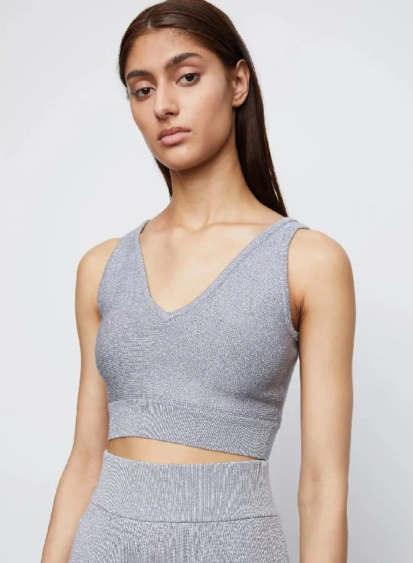 Stella V Neck Sweater Tank in Silver Sequined Glittery Shiny