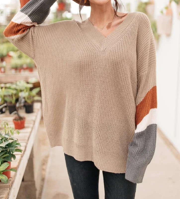 The Edge Of Your Sleeve Sweater In Taupe Boxy Sweater Fitted Sweater A-Line