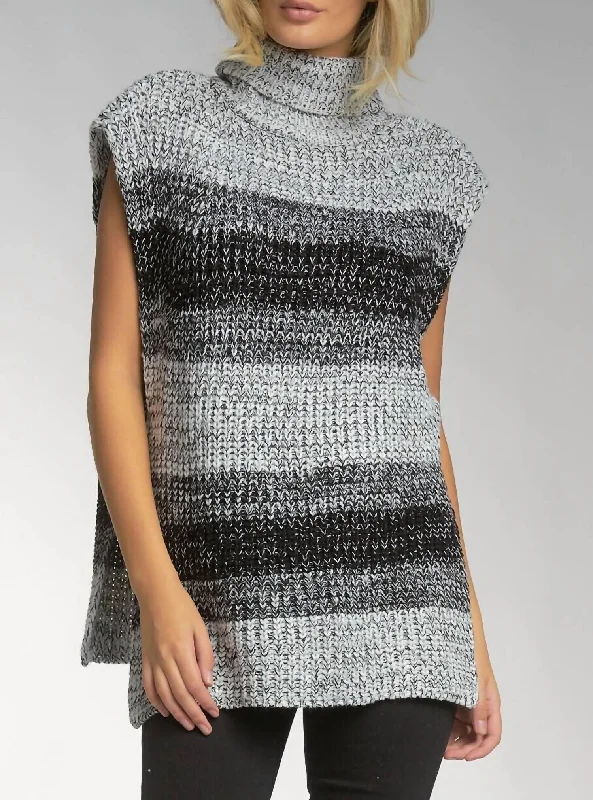 Sleeveless Sweater In Black/grey Stripe Mesh Blend Leather Blend Suede Blend