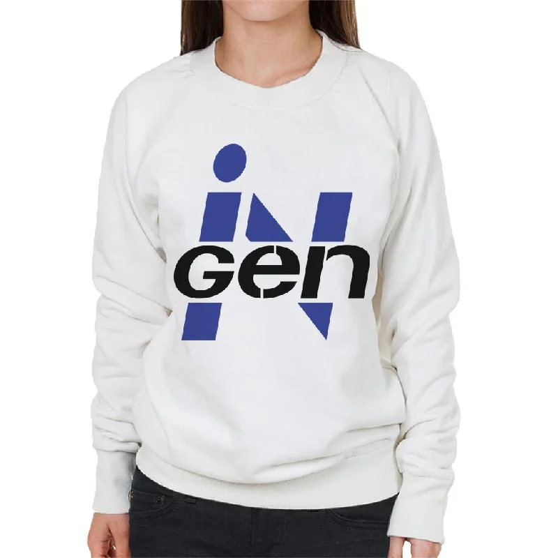 Jurassic Park Ingen Classic Blue Logo Women's Sweatshirt Hoodie with Mock Neck Collared Structured