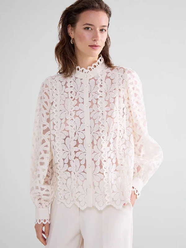 Summum Organza Lace Blouse Ivory Soft Pastel Blouse