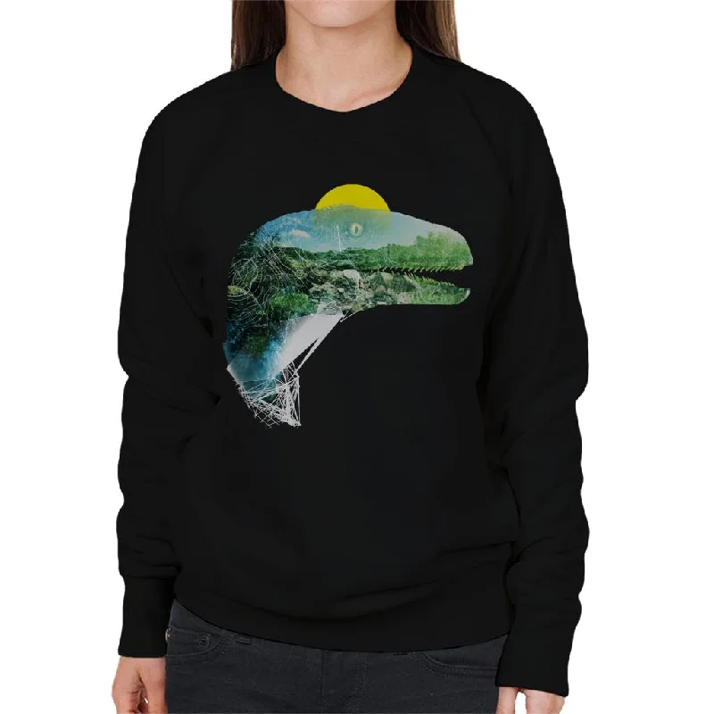 Jurassic Park Velociraptor Jungle Silhouette Women's Sweatshirt Hoodie with Relaxed Fit Easy Casual