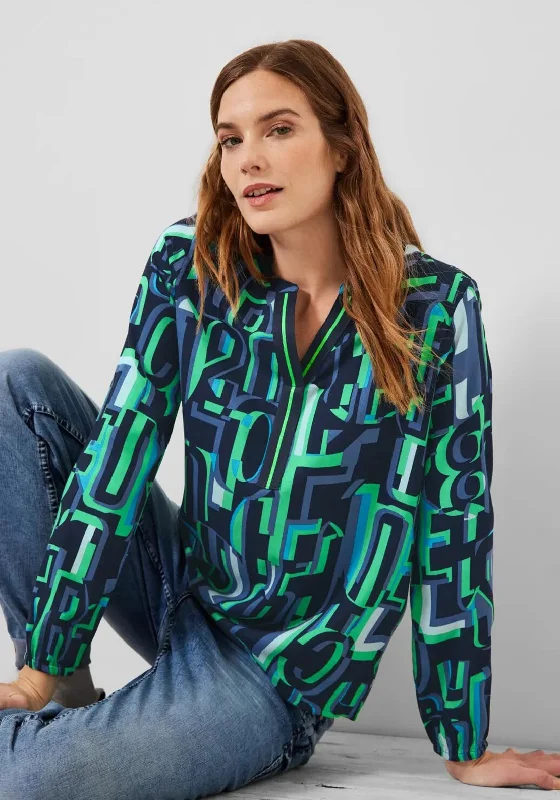 Cecil Modern Abstract Print Blouse, Deep Blue Multi Chic Wrap Blouse