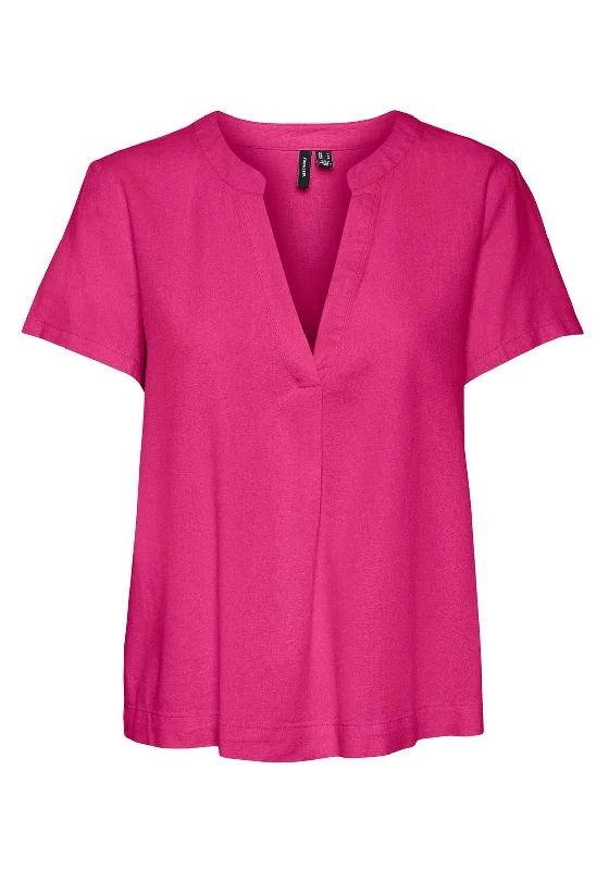 Vero Moda My Mila V Neck Blouse, Pink Yarrow Satin Long Blouse