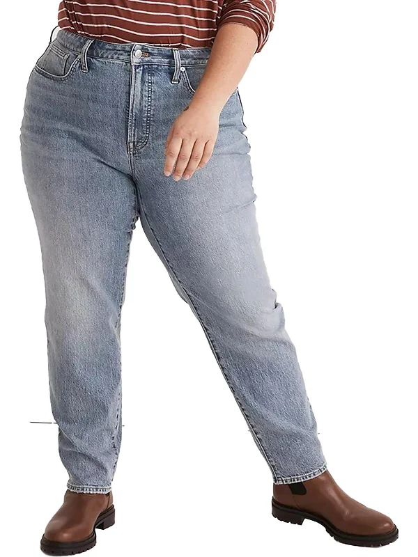 Plus The Curvy Perfect Vintage Womens High-Rise Medium Wash Straight Leg Jeans Casual Bootcut Ripped Jeans