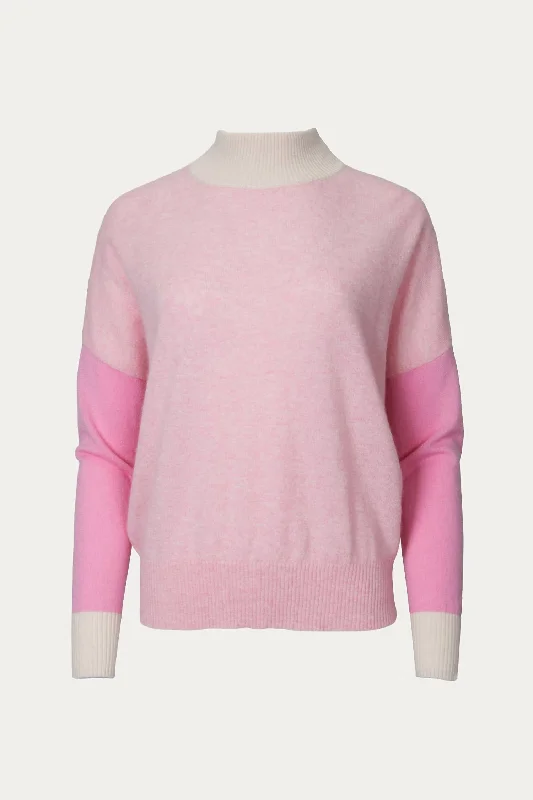 Isabella Colorblock Cashmere Jumper In Crystal Pink Embroidered Appliqued Beaded