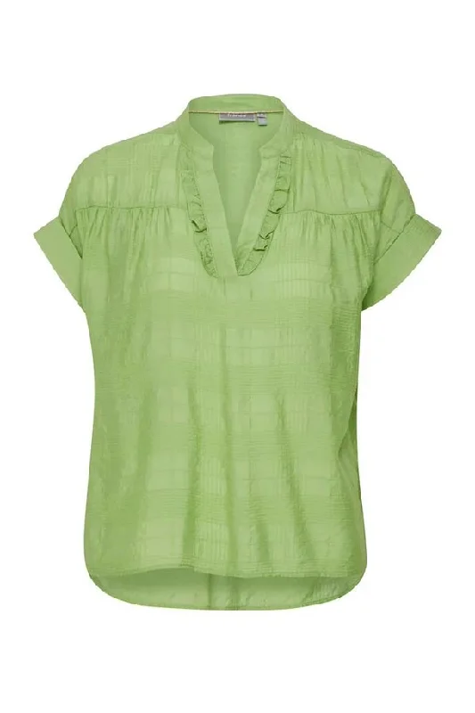 Fransa Short Sleeve Tian Blouse, Green Classic White Blouse