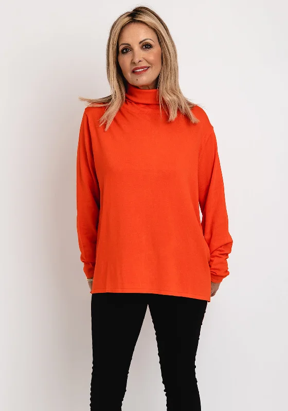 Masai Flikka Fine Knit Sweater, Spicy Orange Ribbed Striped Patterned