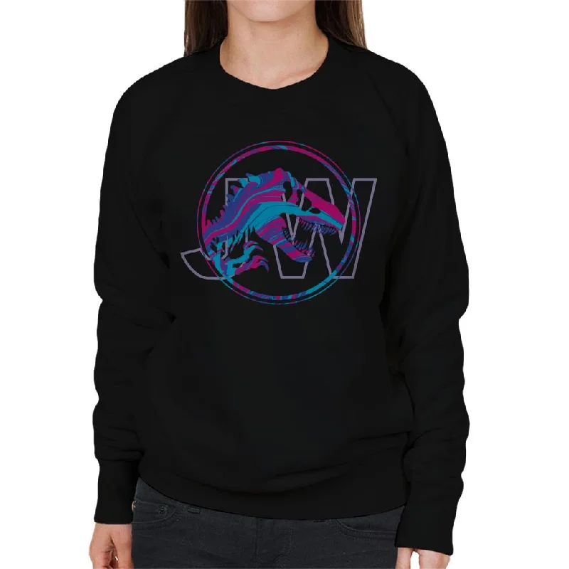 Jurassic Park JW T Rex Blue And Pink Gradient Women's Sweatshirt Hoodie with Hem Fringe Bohemian Relaxed