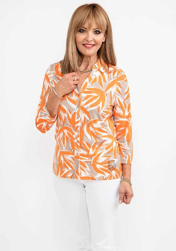 Barbara Lebek Leaf Print Blouse, Orange Classic Striped Blouse