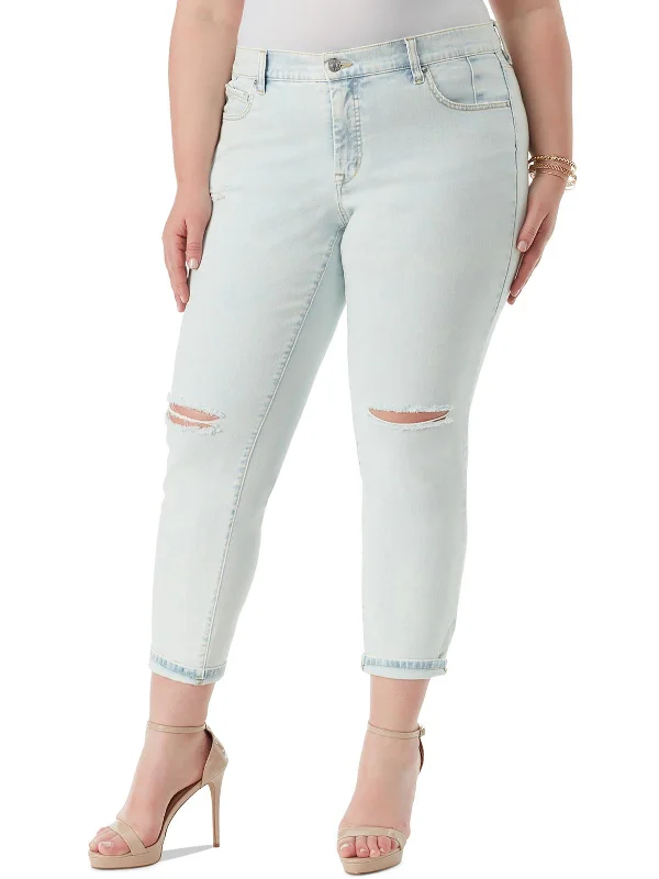 Plus Mika Womens Cuffed Light Wash Skinny Jeans Casual Wide-Legged Denim Jeans