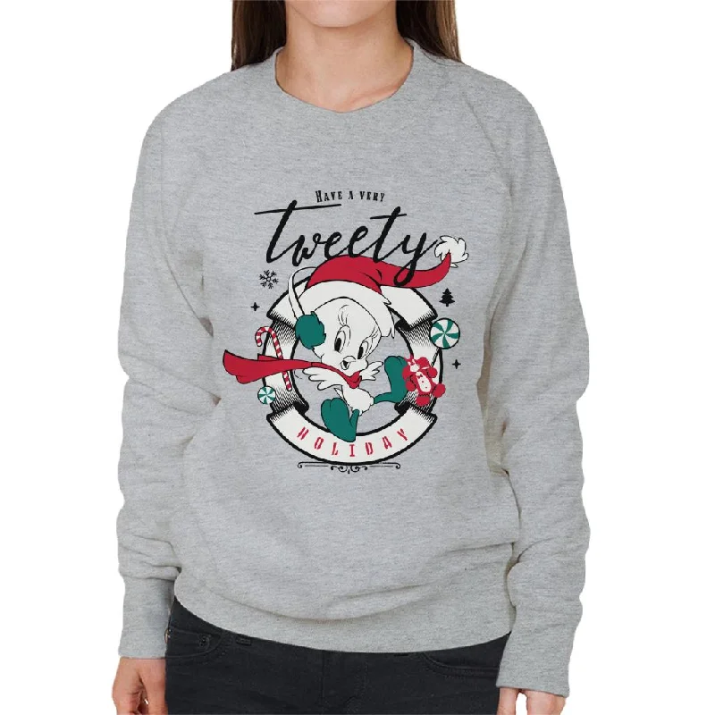 Looney Tunes Christmas Have A Very Tweety Holiday Women's Sweatshirt Hoodie with Hem Elastic Stretchable Comfortable