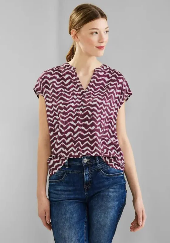 Street One Zig Zag Print Shirt Blouse, Tamed Berry Vintage Lace Blouse