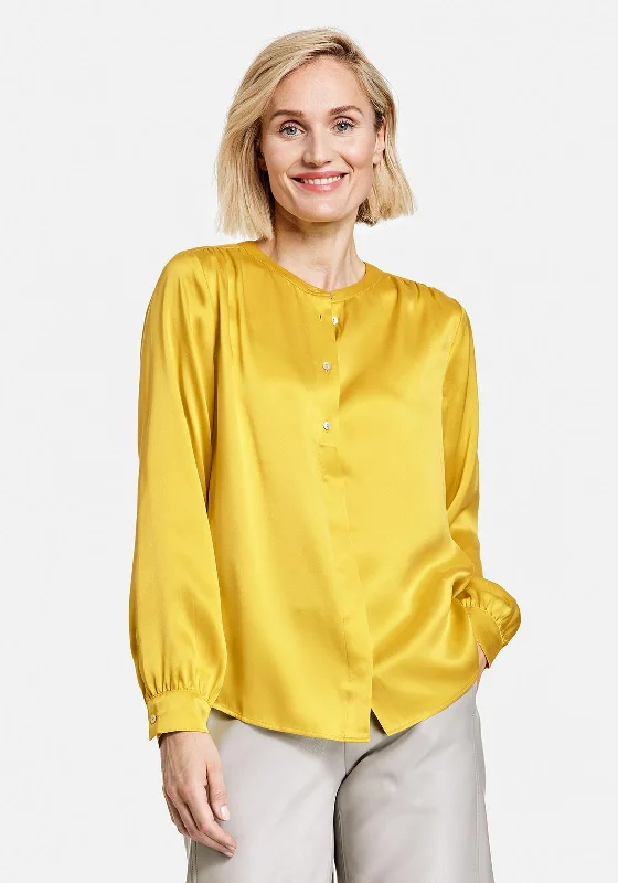 Gerry Weber Half Button Silk Blouse, Yellow Relaxed Fit Blouse