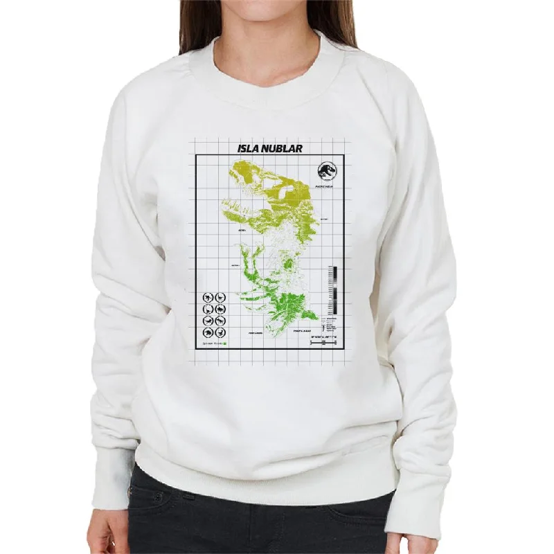 Jurassic Park Isla Nublar T Rex Map Women's Sweatshirt Hoodie with Cuffed Sleeves Snug Secure