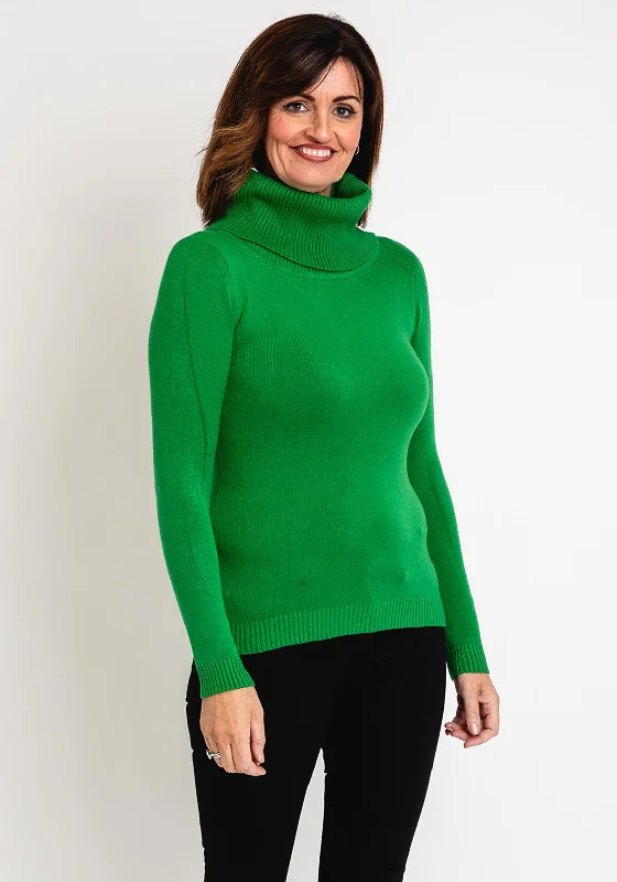 Serafina Collection Light Weight Roll Neck Sweater, Green Zippered Front Buttoned Front Snap Front